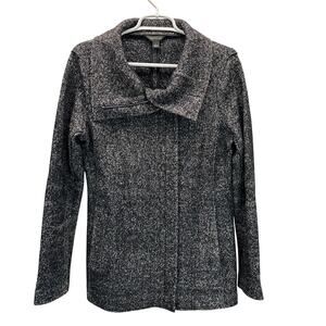 Ann Taylor Textured Asymmetrical Zipper Fold Down Collar Jacket Black Wool S